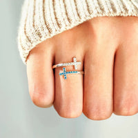Sterling Silver Double Cross Open Ring