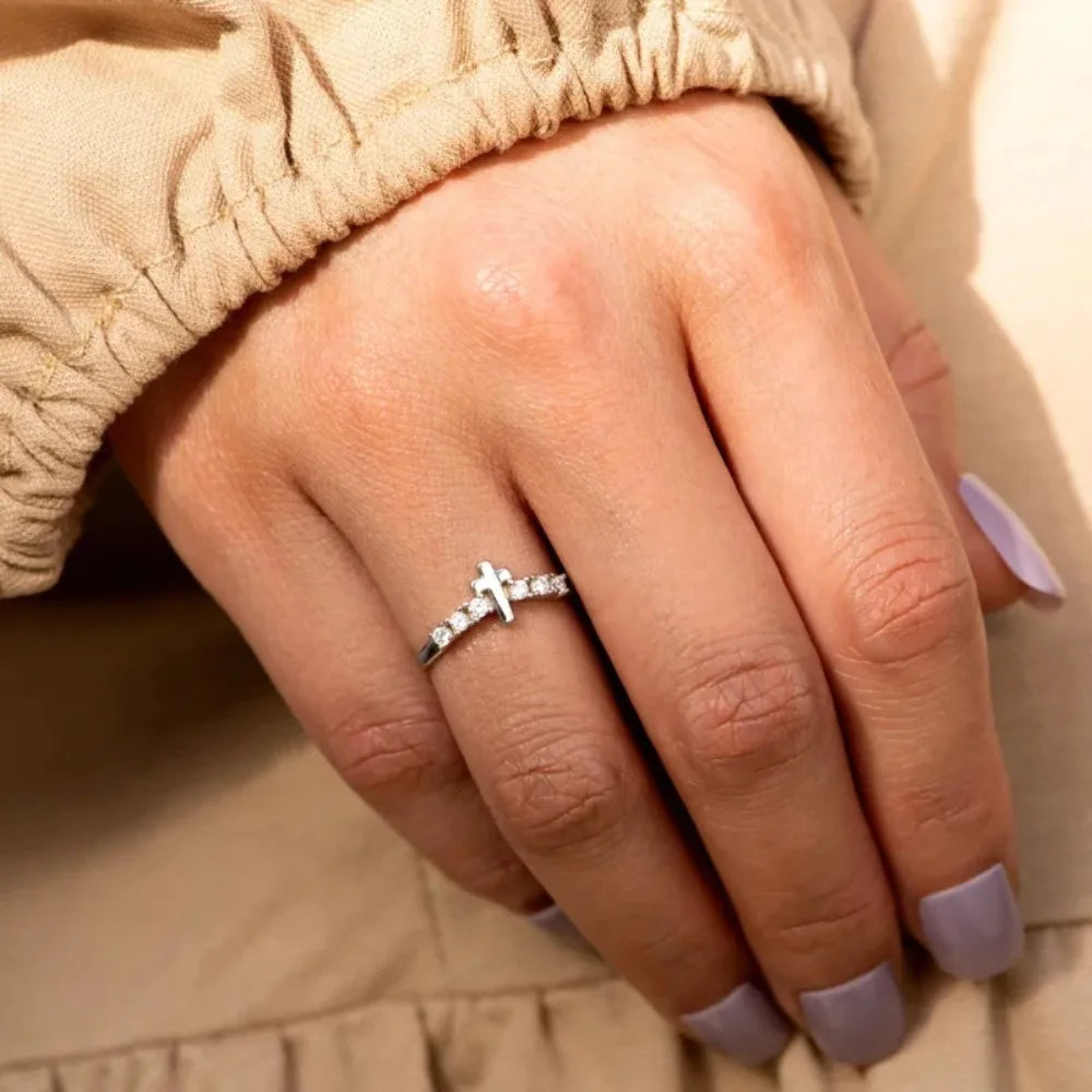 Sterling Silver Cross Engagement Ring