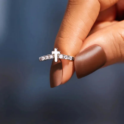 Sterling Silver Cross Engagement Ring