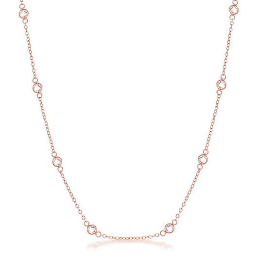 18k Rose Gold Plated Clear CZ Bezel Saturn Necklace, 16-inch