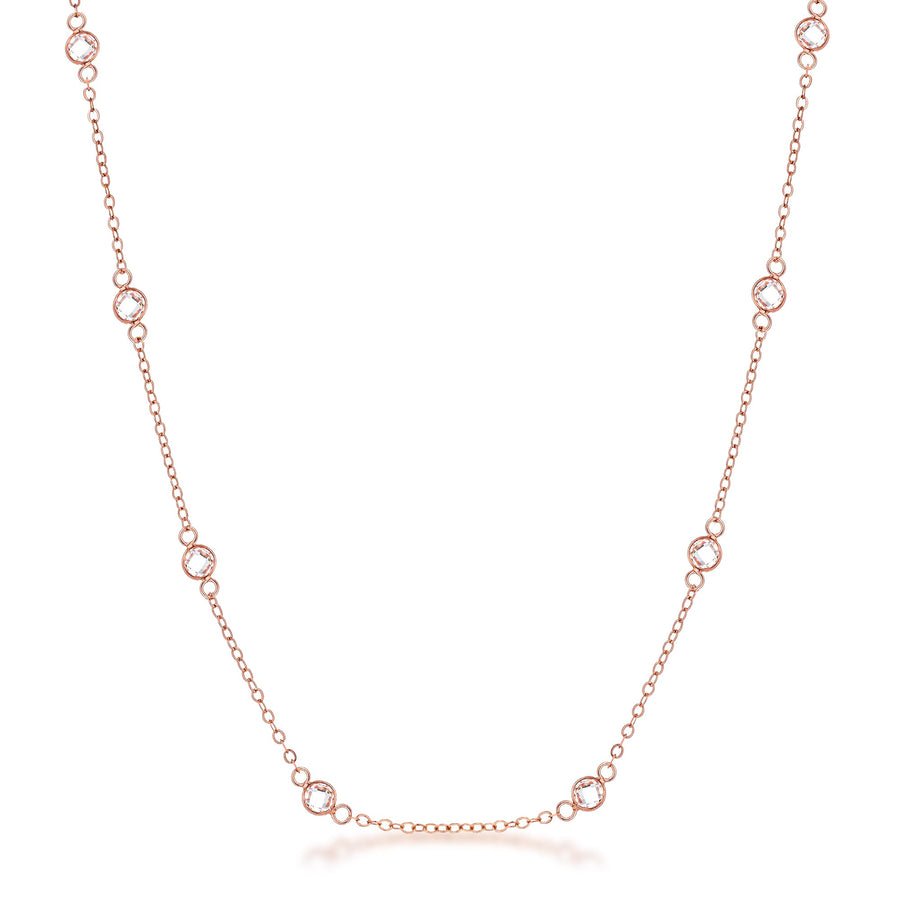 18k Rose Gold Plated Clear Crystal Bezel Saturn Necklace, 16-inch
