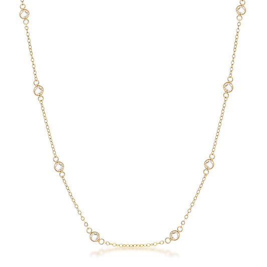 16" 18k Gold Plated Clear CZ Saturn Necklace