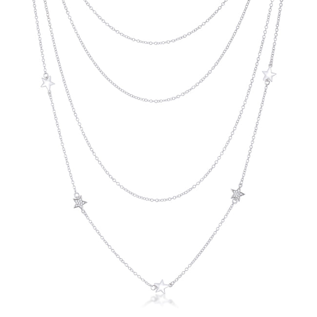 Multi-Chain Rhodium Star Necklace with Cubic Zirconia