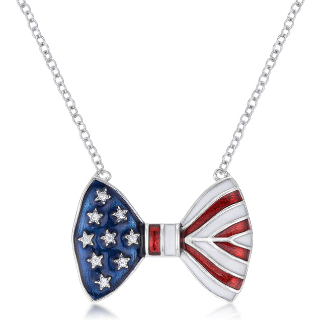 Stars and Stripes Bow Tie Necklace with Crystal