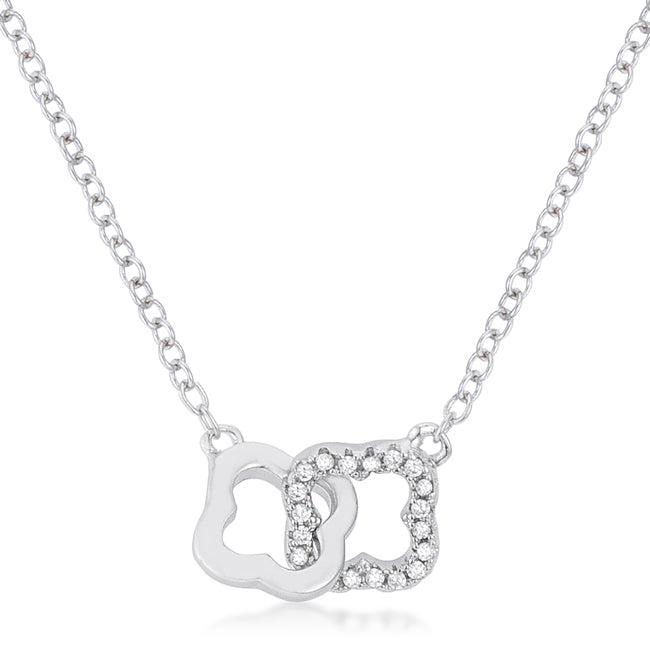 0.21 Ct Rhodium Necklace with Floral Links