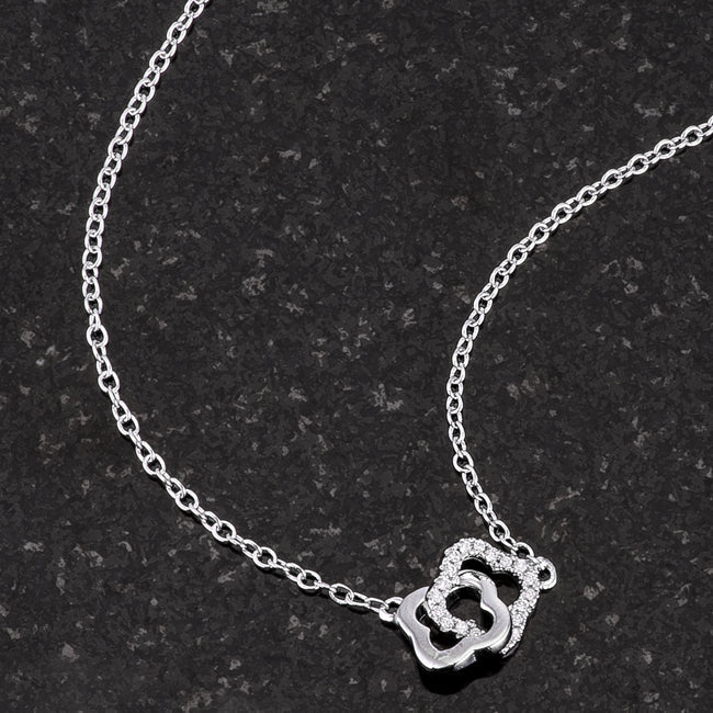 0.21 Ct Rhodium Necklace with Floral Links