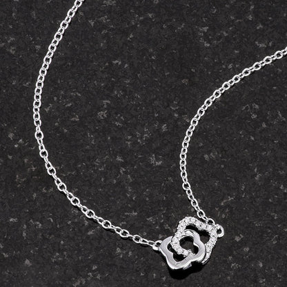 0.21 Ct Rhodium Necklace with Floral Links