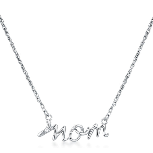 Mom Script Necklace (Rhodium Plated)
