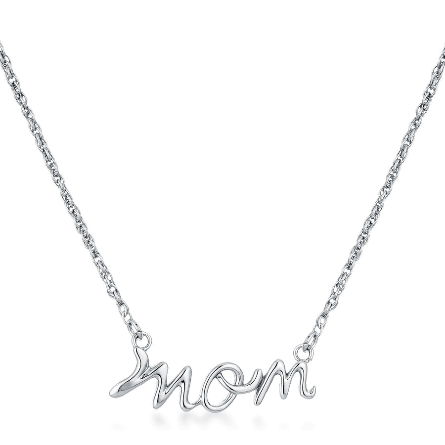 Mom Script Necklace (Rhodium Plated)