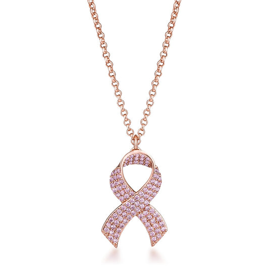 Rose Gold Plated Pink CZ Ribbon Necklace