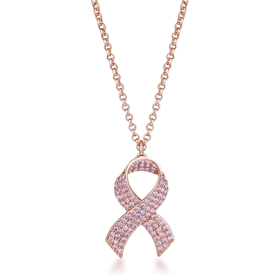 Rose Gold Plated Pink Crystal Pave Ribbon Necklace