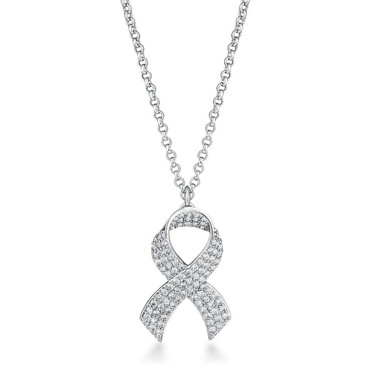 Rhodium Pave CZ Ribbon Necklace