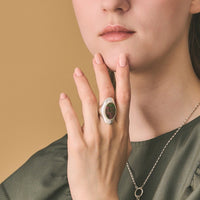 Natural Black Mother of Pearl Shell Statement Ring