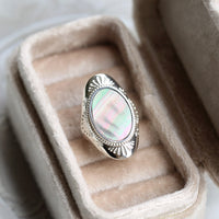 Natural Black Mother of Pearl Shell Statement Ring