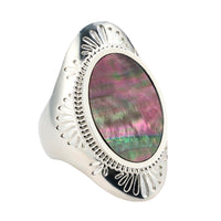 Natural Black Mother of Pearl Shell Statement Ring