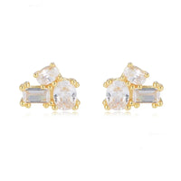 Gold Plated Sterling Silver Irregular Cubic Zirconia Stud Earrings
