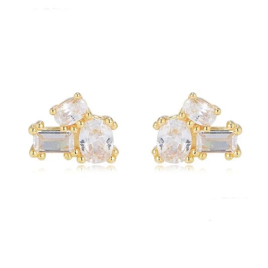 Gold Plated Sterling Silver Irregular Cubic Zirconia Stud Earrings