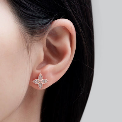 Sterling Silver Clover Flower Stud Earrings