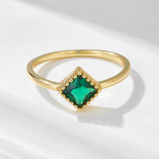 Sterling Silver Created Green Emerald Ring