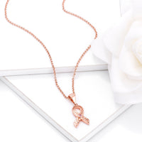 18k Rose Gold Plated Heart Filigree Breast Cancer Ribbon Pendant