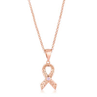 Rose Gold Filigree Heart Breast Cancer Ribbon Pendant