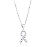Rhodium Plated Heart Filigree Breast Cancer Ribbon Pendant