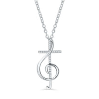 Rhodium Plated Sterling Silver Treble Clef Cross Necklace
