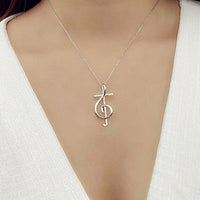 Rhodium Plated Sterling Silver Treble Clef Cross Necklace