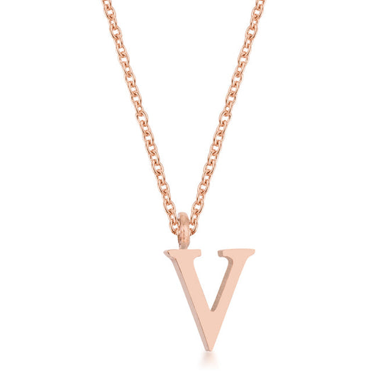 Elaina Rose Gold V Initial Necklace