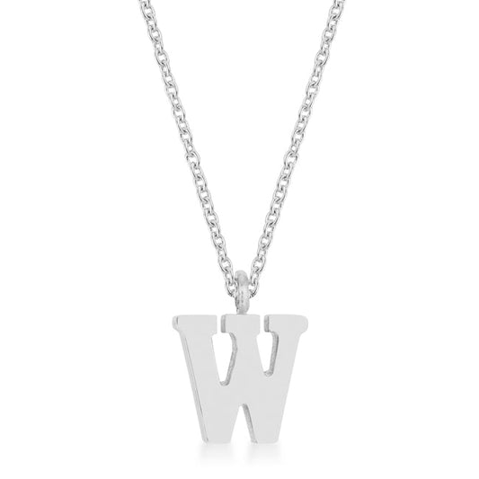 Elaina Rhodium Stainless Steel W Initial Necklace