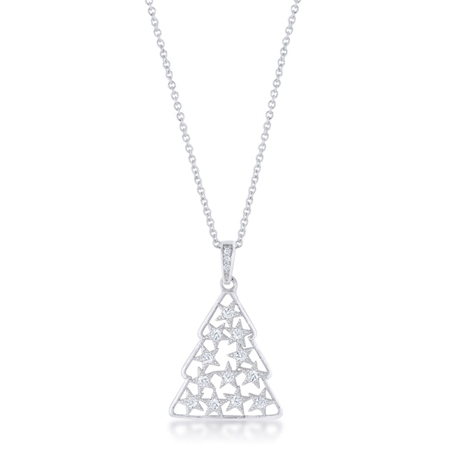 0.2 ct CZ Rhodium Christmas Tree Pendant