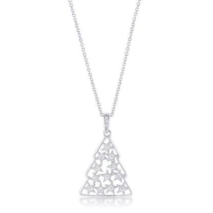 0.2 ct CZ Rhodium Christmas Tree Pendant