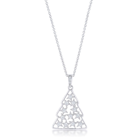 0.2 ct CZ Rhodium Christmas Tree Pendant