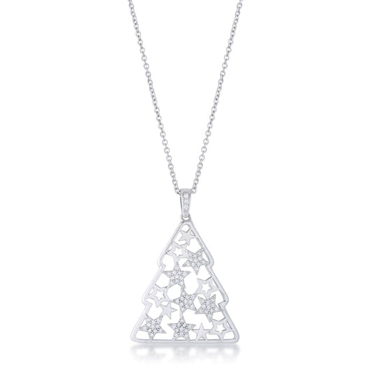 CZ Rhodium Christmas Tree Pendant
