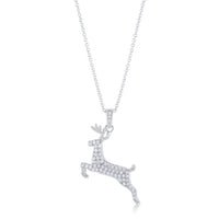 Rhodium Reindeer Pave Holiday Pendant (.35 ct CZ)