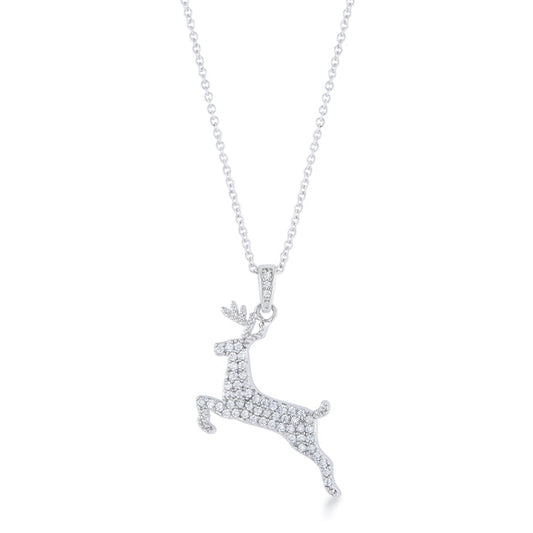 Rhodium Reindeer Pave Holiday Pendant (.35 ct CZ)
