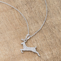 Rhodium Reindeer Pave Holiday Pendant (.35 ct CZ)