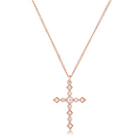 Art Deco Rose Gold Cross Pendant with Clear Crystal