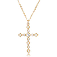 Dainty Art Deco Clear Crystal Cross Pendant