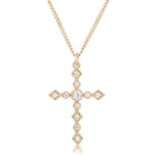 Dainty Art Deco Gold-Plated Cross Pendant