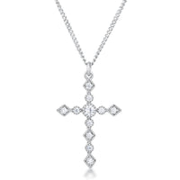 Dainty Art Deco Clear Crystal Cross Pendant