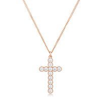Rose Gold Micro-Beaded Clear Crystal Cross Pendant