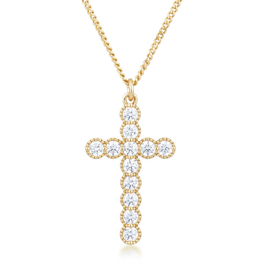 Micro Beaded 18k Gold Plated CZ Cross Pendant
