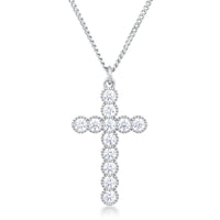 Micro Beaded Rhodium Crystal Cross Pendant