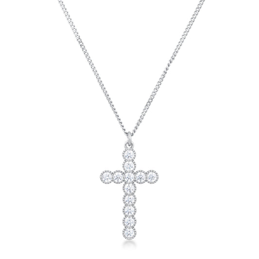 Micro Beaded Rhodium CZ Cross Pendant