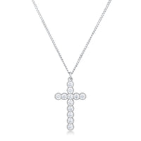 Micro Beaded Rhodium Crystal Cross Pendant