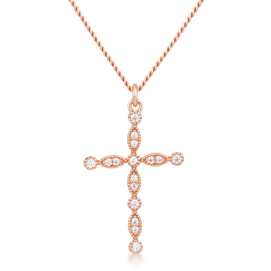 Delicate Rose Gold Plated Crystal Cross Pendant