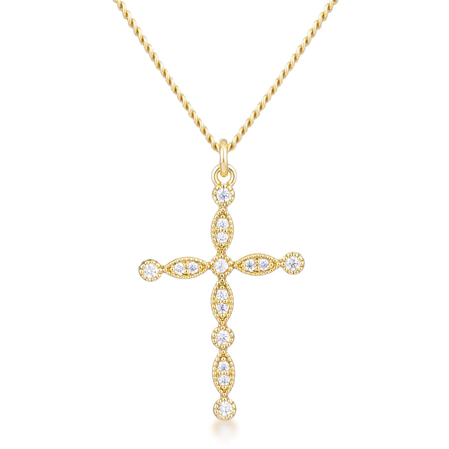 Delicate Gold Plated Clear Crystal Cross Pendant