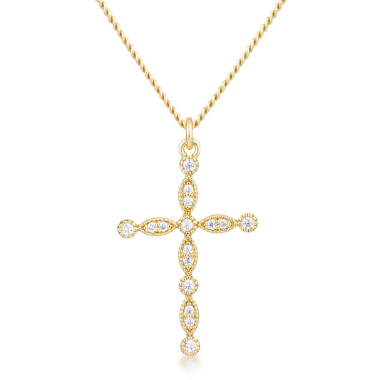 Delicate Vintage Gold Plated CZ Cross Pendant