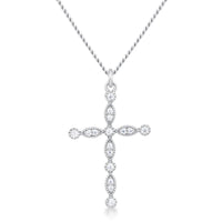 Delicate Rhodium Plated Clear Crystal Cross Pendant